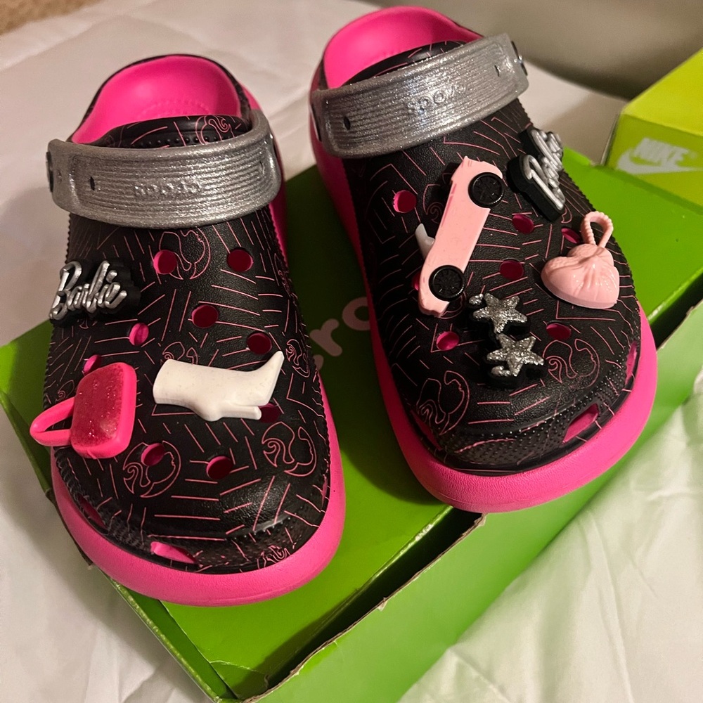 CROCS Women Black and Pink Sandals with Charms